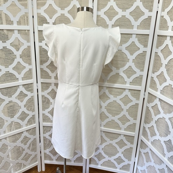 Ann Taylor Ruffle Sleeve Sheath Dress Womens 8 Ivory Short Classic Preppy Easter - Picture 5 of 12